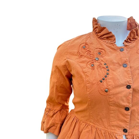 G Designs Natural Fashions Womens Boho Studded Jacket Size 1X Ruffle Orange Fall - Picture 6 of 14